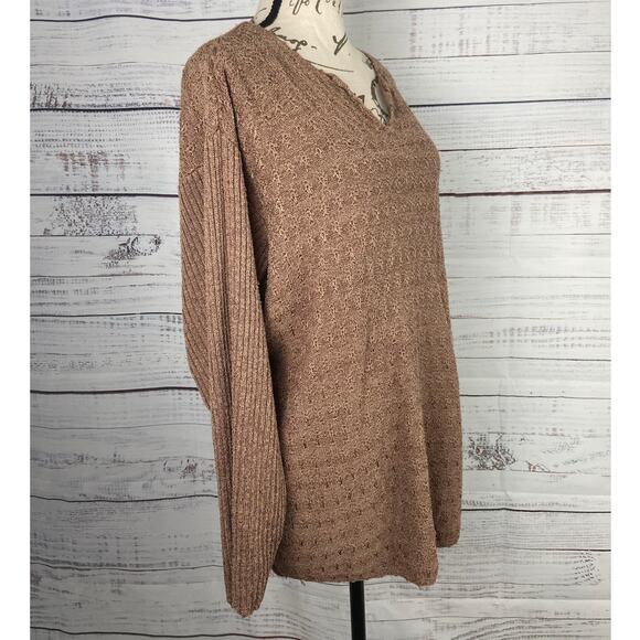 Dressbarn Sweater Women 22/24 Brown Silk Blend Long Sleeve V Neck Stretch - Picture 3 of 10